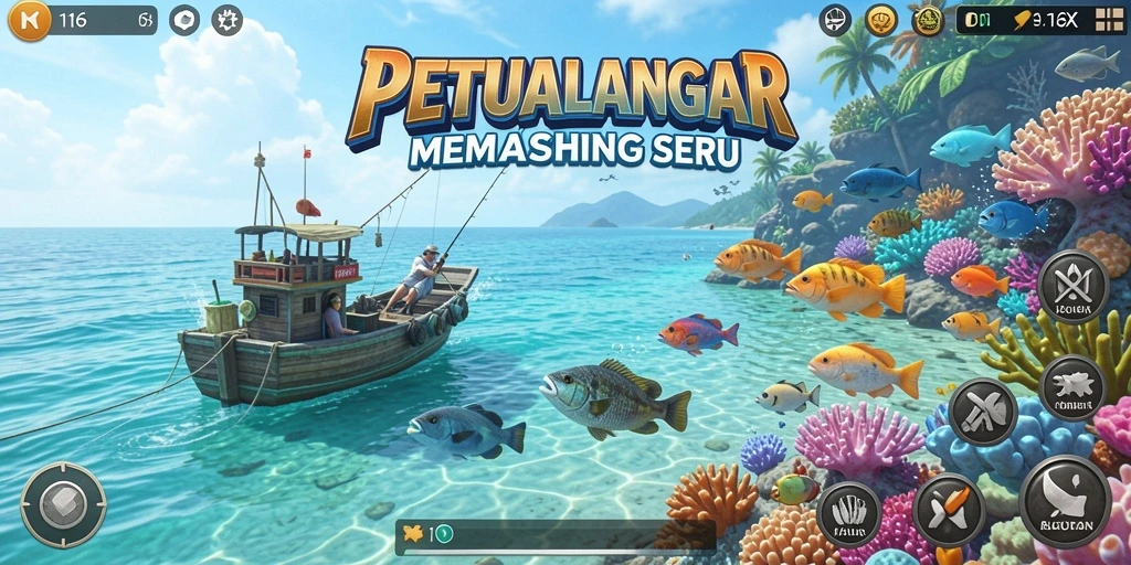 Tampilan gameplay seru dalam 116X dengan aksi memancing yang mendebarkan.