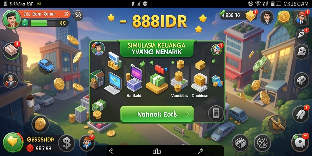 Menampilkan gameplay 888IDR dengan simulasi investasi yang interaktif.