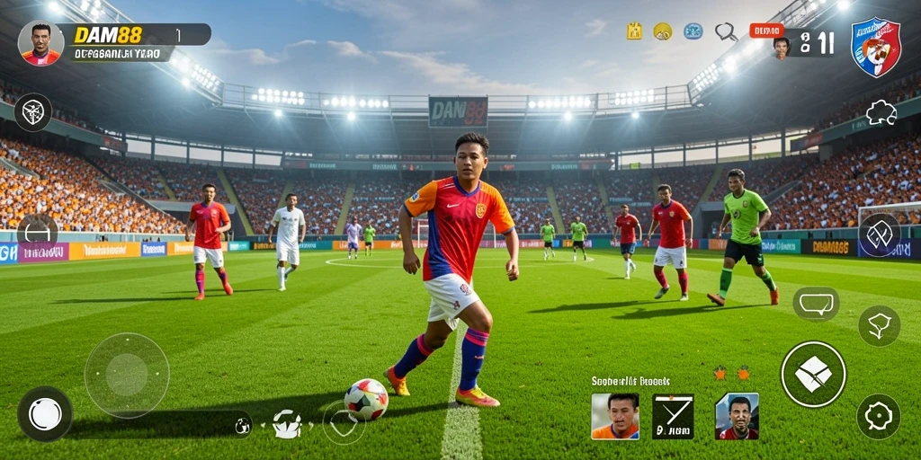 Tangkapan layar gameplay <strong>DAM88</strong> yang menampilkan aksi sepak bola yang mendebarkan.