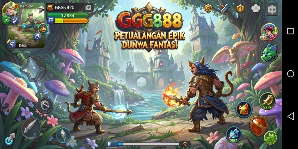 Tampilan gameplay <strong>GGG888</strong> yang menampilkan pertempuran epic di dunia fantasi.