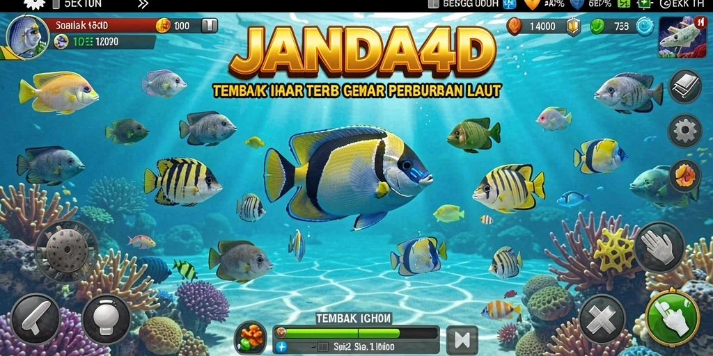 Tampilan menarik dari gameplay JANDA4D saat berburu ikan di lautan.