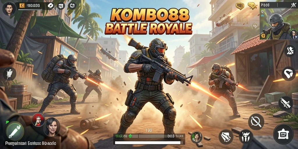 Screenshot KOMBO88 menunjukkan pertarungan seru dalam arena Battle Royale.