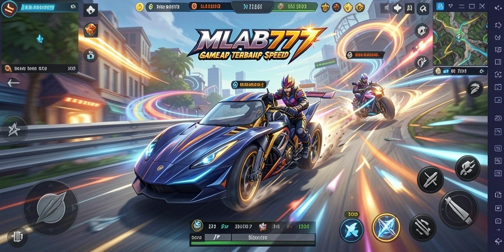 Screenshot gameplay MLBB777 yang menampilkan aksi balapan yang mendebarkan.