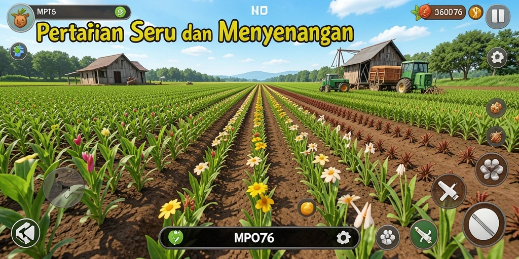 Screenshot game MPO76 menampilkan aksi bertani yang seru.