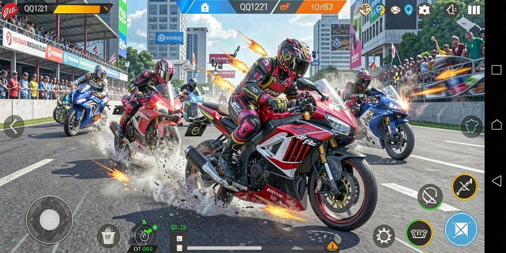Tampilan gameplay seru dalam balapan motor di QQ1221.