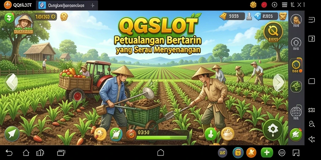 Tampilan gameplay QQSLOT yang menampilkan kebun yang indah dan interaksi pemain.