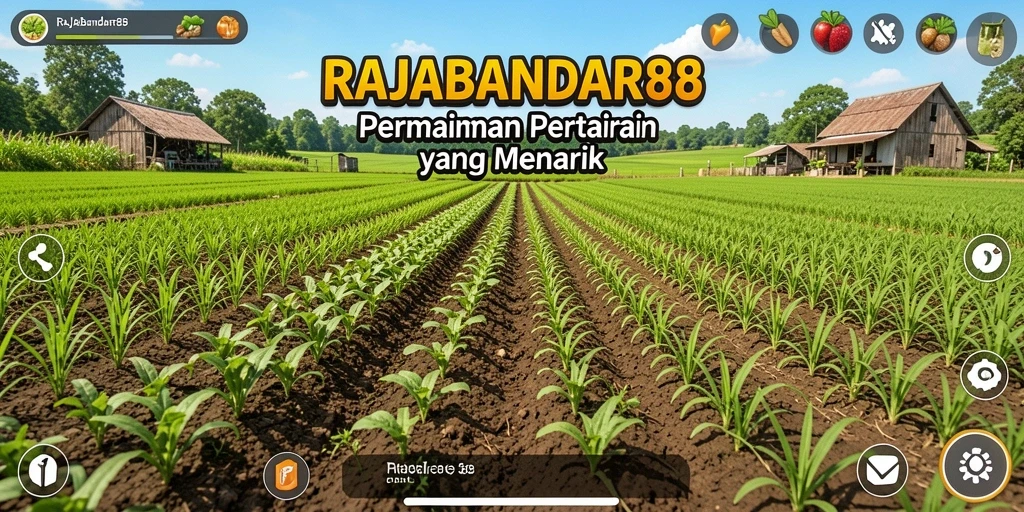 Tampilan screenshot <strong>RAJABANDAR88</strong> menunjukkan aktivitas bertani yang seru dan interaksi sosial.